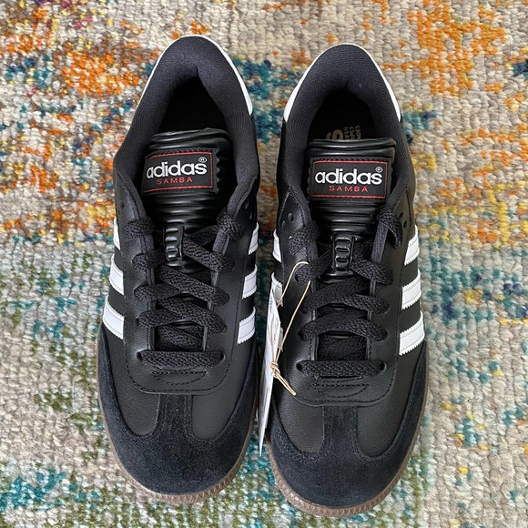 Adidas Samba Classic Leather Sneakers Black White Light Brown WOMEN'S 6.5 - Picture 2 of 11